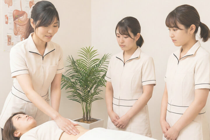 少人数で実技練習する様子